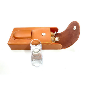 Handmade Hot Sale Cigar Cutter Travel Cigar Case with PU leather holder