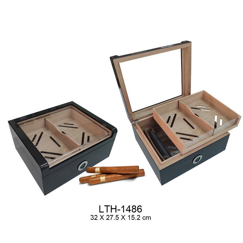 Spanish Cedar Wood Interior Cigar Box Royal GlassTop Cigar Humidor for 25-50 Cigars