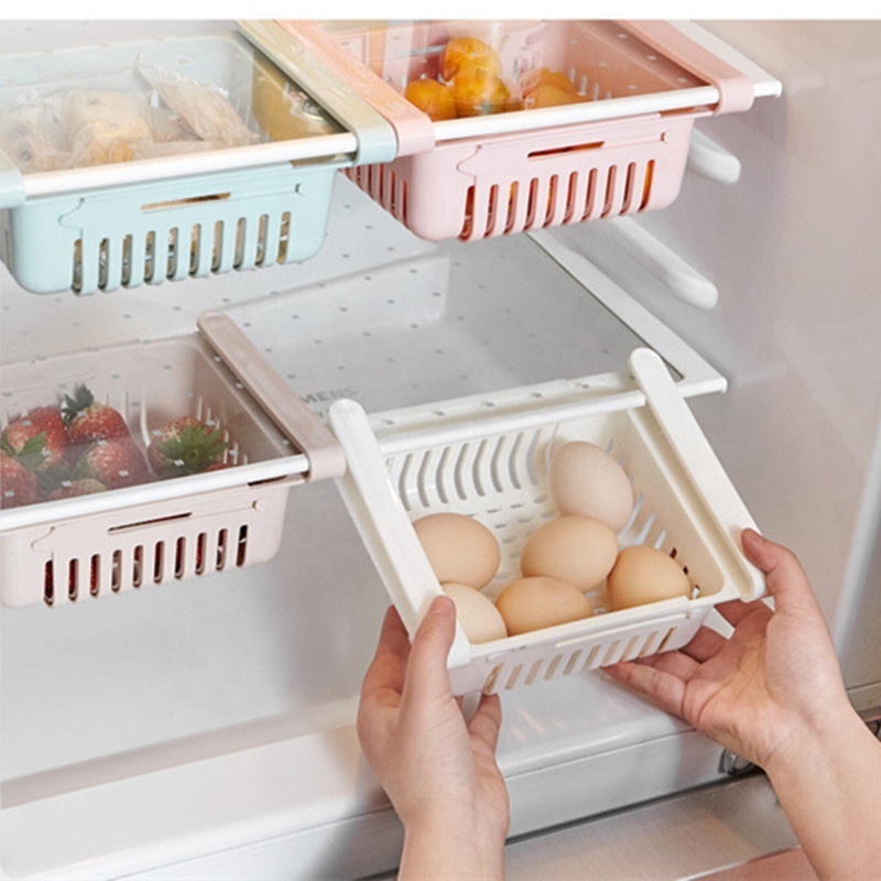 Adjustable Plastic PP Under Shelf Storage Basket Box Pull Out Fridge Drawer Organizer Bin Kitchen Storage Box For Refrigerator