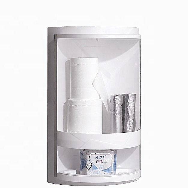 Plastic White Grey Two Layer 360 Rotating Dusk-Proof Corner Storage Shelf Organizer