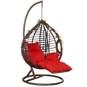 Hanging Basket Chairs Strong Powder-Coated Aluminum Frame Weatherproof PE Rope Rattan Swing With Stand for Outdoor Garden Patio