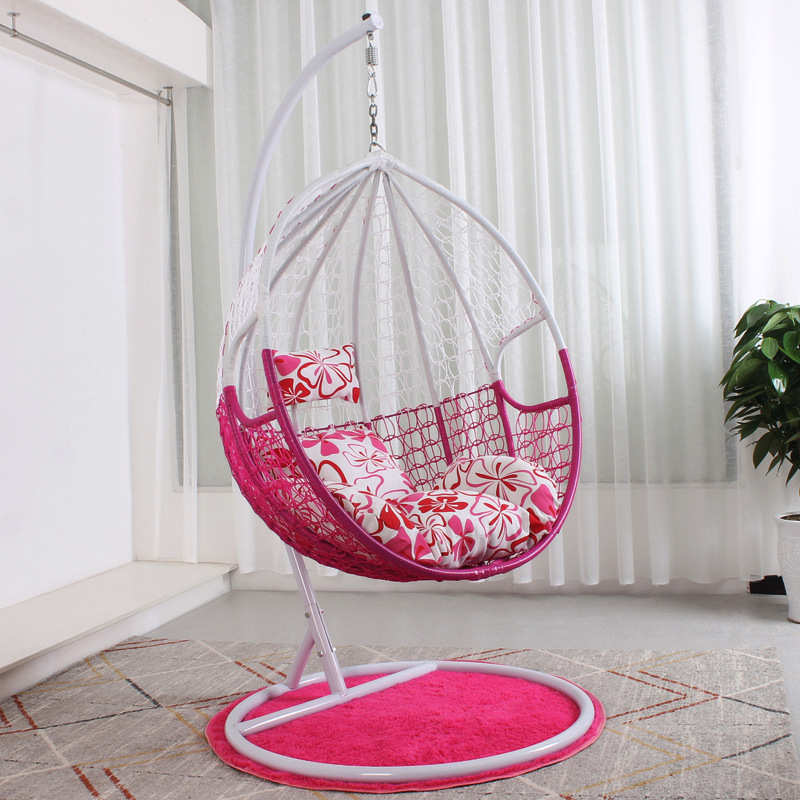 Hanging Basket Chairs Strong Powder-Coated Aluminum Frame Weatherproof PE Rope Rattan Swing With Stand for Outdoor Garden Patio