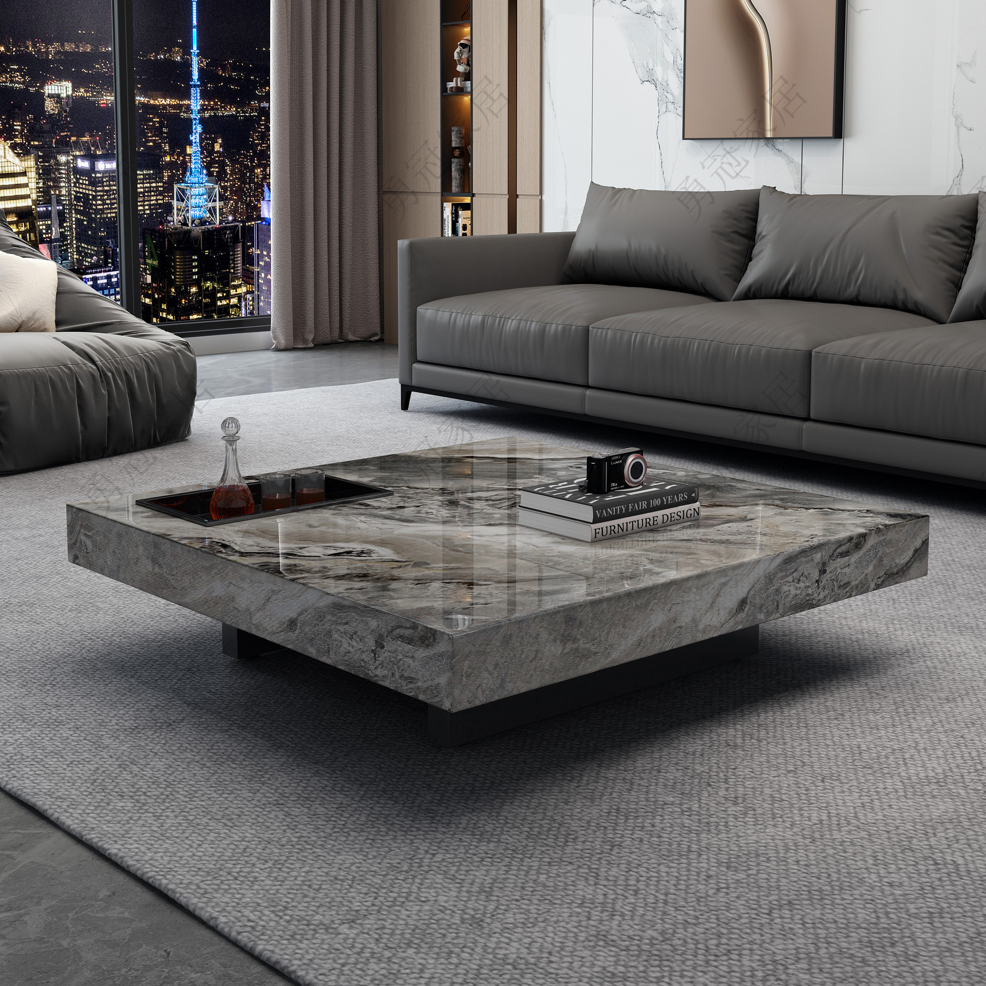 Square Marble Side Table Customized Color Scratches Stain Resistant Sintered Marble Stone Coffee Table With Stainless Steel Leg