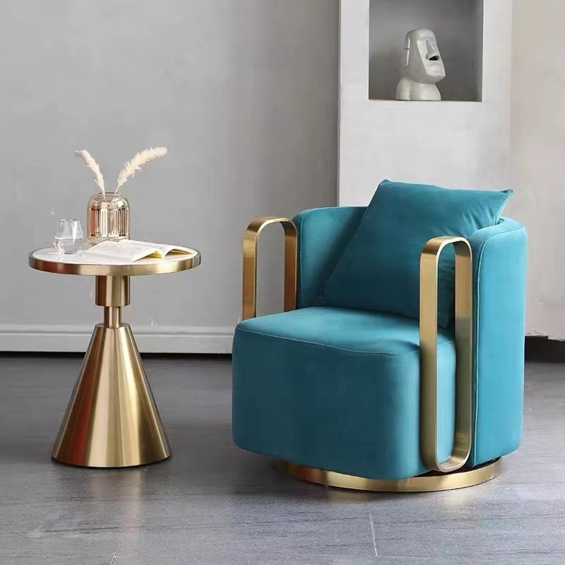 Modern lounge swivel armchair luxury gold stainless steel metal frame single sofa chair for living room furniture and hotel