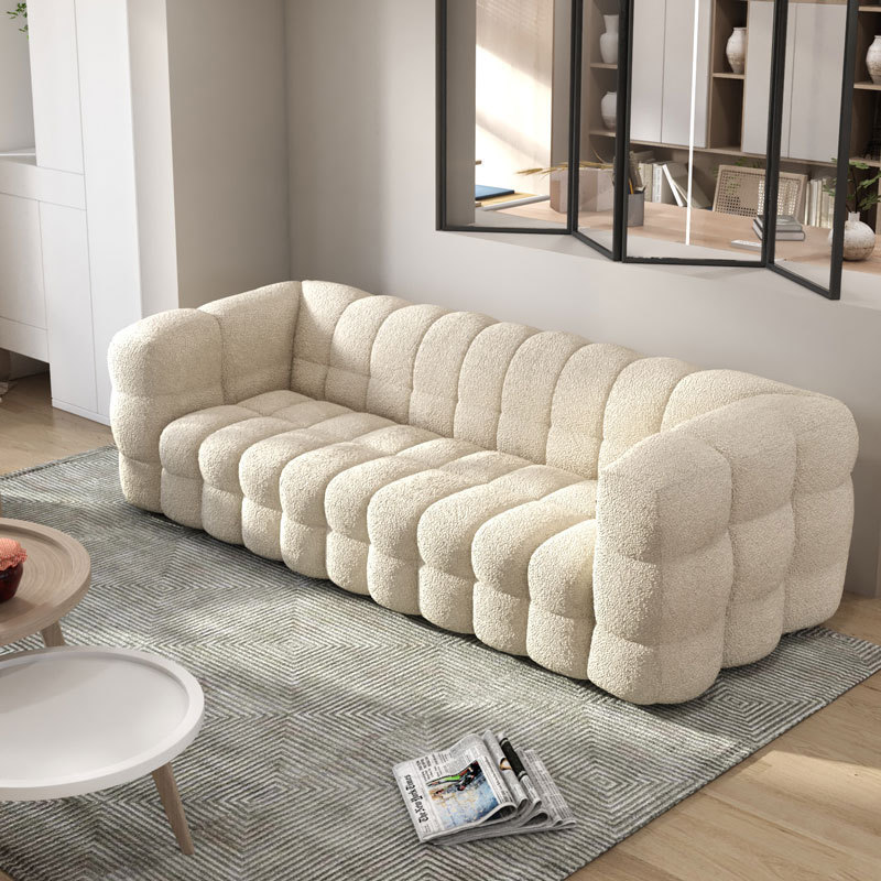 Marshmallow Like Curves and Elegant Lines Sofas Boucle Fabric Couch Custom 1/2/3/ Seater Modern Teddy Fleece Fabric Sofa Bed