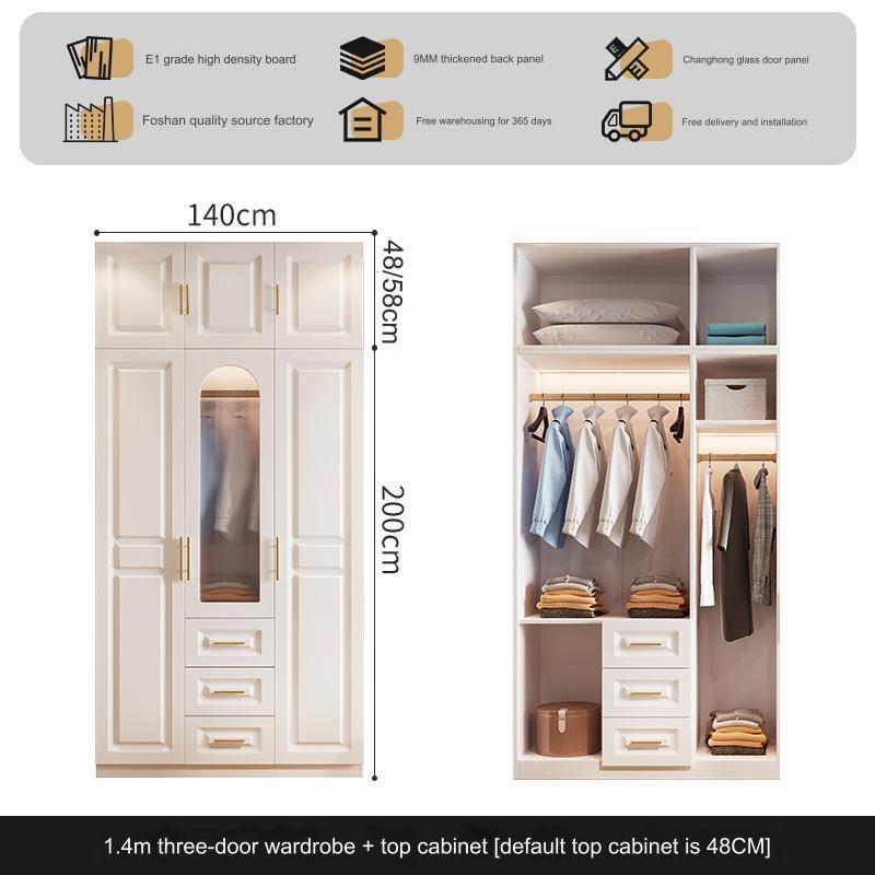 European style wardrobe modern simple economy bedroom wooden cabinet assembly 2 Door wardrobe with dresser