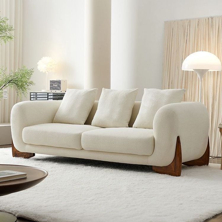 Oem Sofa Factory Wholesale 1/2/3/4 Seater Stain Resistant Boucle Couch Performance Fabric Upholstery Cream Teddy Fleece Sofa