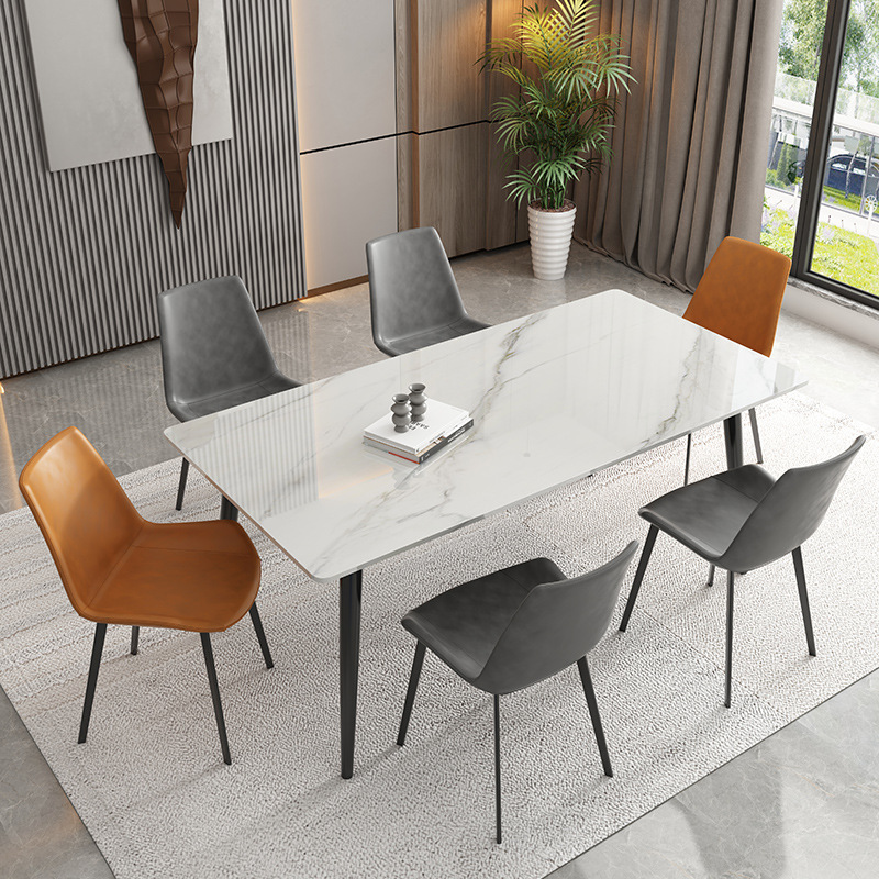 Modern Dining Room Furniture Durable Metal Long Table and Chairs Set for 6+ Seats Home Use