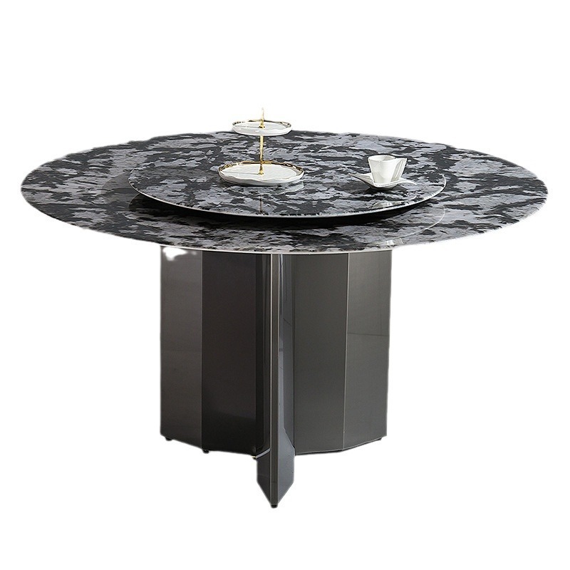 Elegant Painted Curved Legs High End Luxury Sintered Marble Stone Pandora Slate Tabletop Round Rotating Dining Room Table