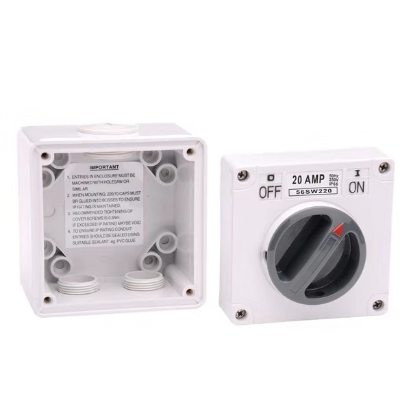 56SW220 Double Pole suface Switch - 56 Series - 250 V ac 20A IP66