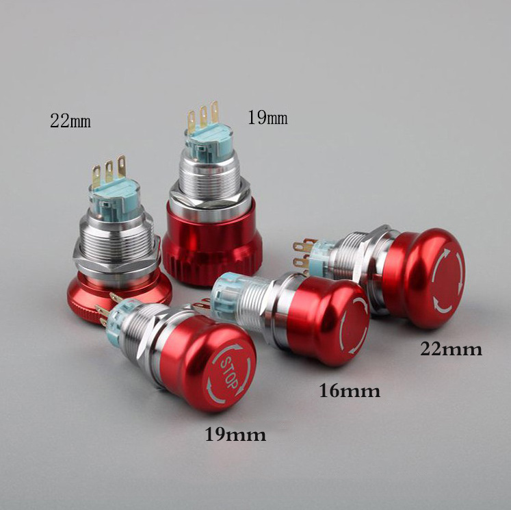 16mm 19mm 22mm metal Heavy Duty 22mm RED Mushroom head Emergency Stop button Switch, E-stop, 1NO 1 NC