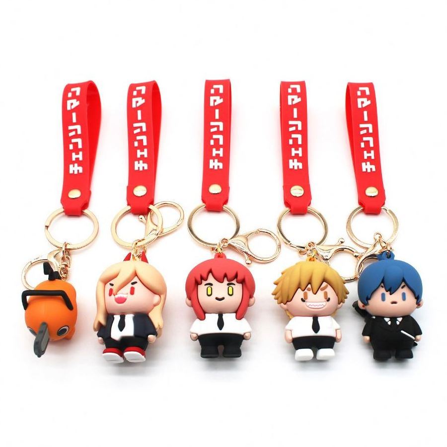 Custom Wholesale Rubber Cartoon Chainsaw Man 3D Keychain Denji Pochita Figure pvc Keychain Pendant