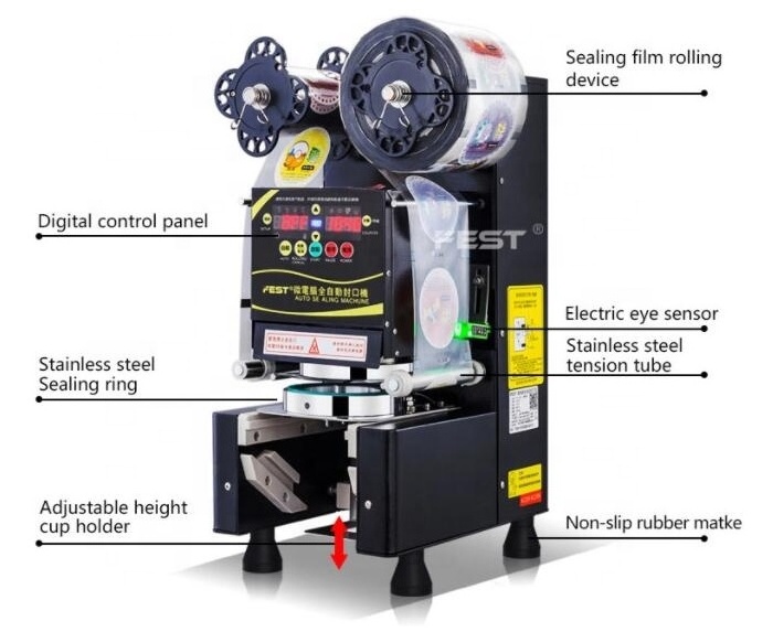 Automatic milk boba tea coffee cup sealer sealing machine for tea shop equipment 90/95mm plastic paper cups