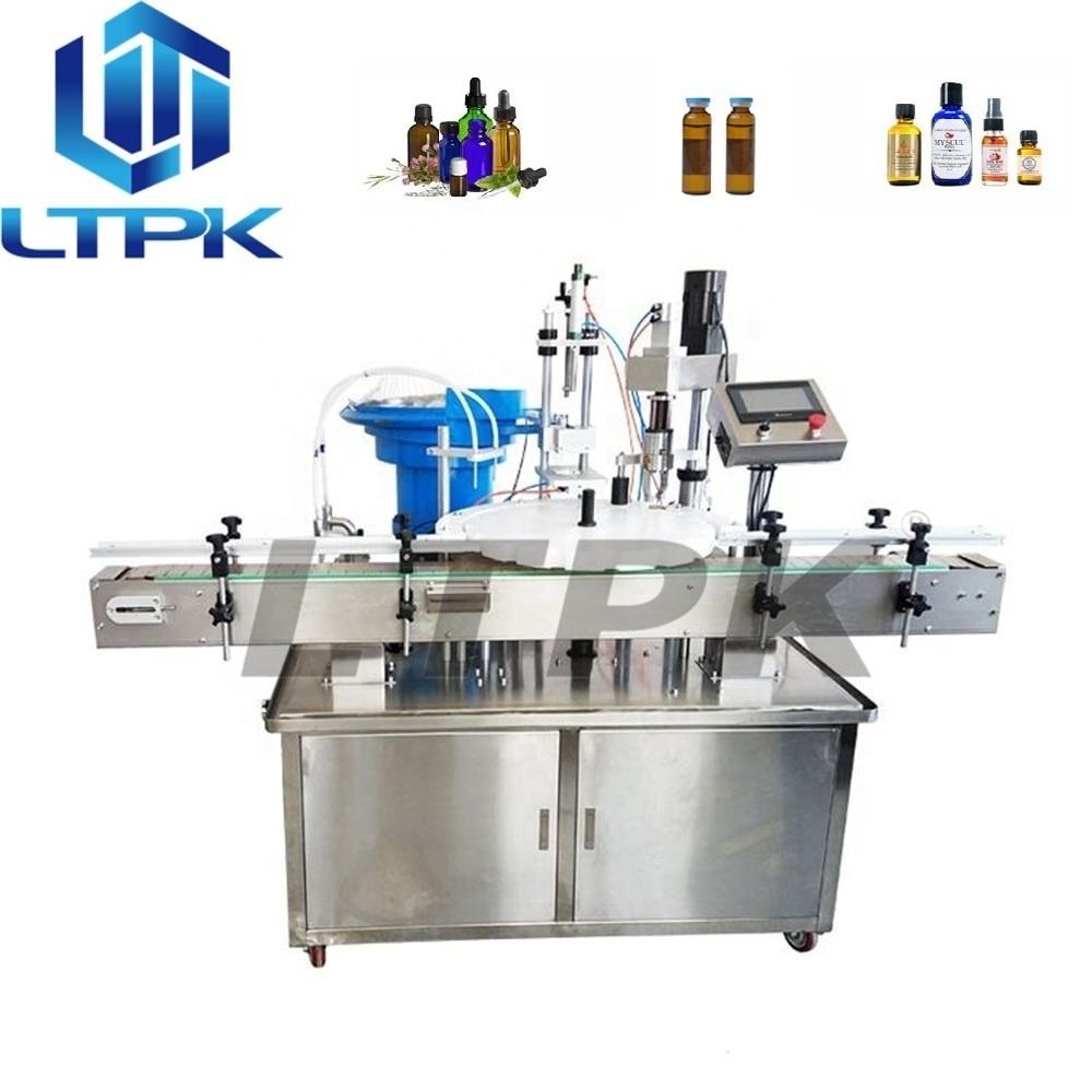 Automatic Piston Pump Monoblock Rotary Small Glass Round Essential Oil Bottle Liquid Cosmetic Lip Gloss Filling Capping Machine