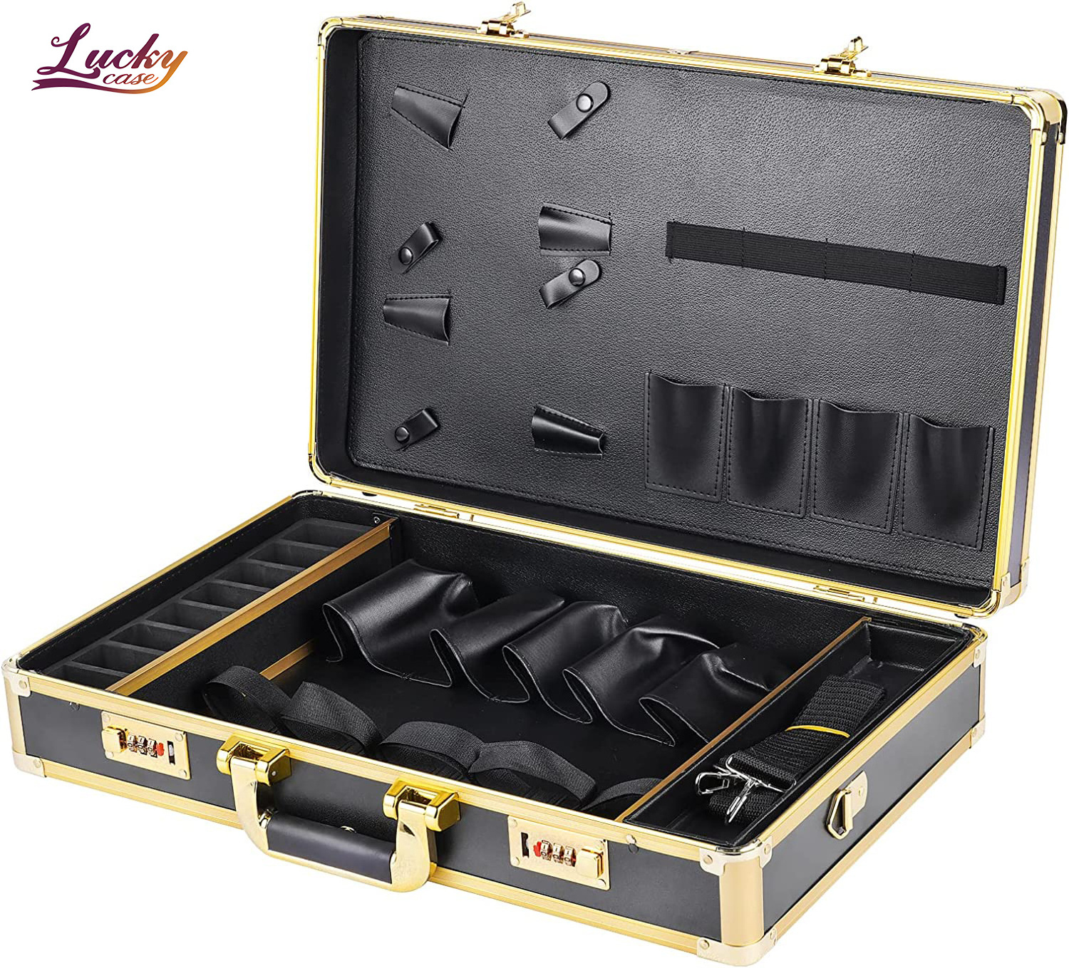 Professional Barber Case, Stylist Tool Box Organizer Barber Box with Shoulder Strap for Clippers, Scissors, Barber Supplies