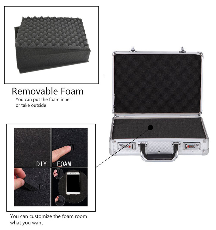 High Quality Aluminum Case with DIY Foam Safety Hinges Design Aluminum Tool Hard Case Portable Tool Box