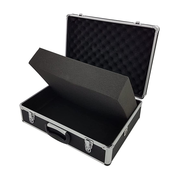 Professional Black Lockable Aluminum Toolbox With Foam Portable Aluminum Carrying Tool Case With Carry Strap