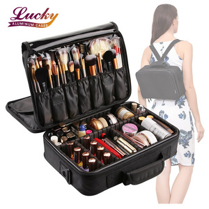 Large Makeup Case 3 Layers Makeup Bag Organizer Waterproof Travel Cosmetic Case Box Portable Train Cases for Cosmetics Black