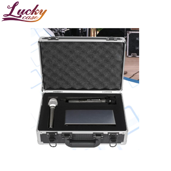 Professional Aluminum Microphone Case with Camera Gear Ideal for Wireless Mic System Storage Customizable Pre-Diced Foam Case