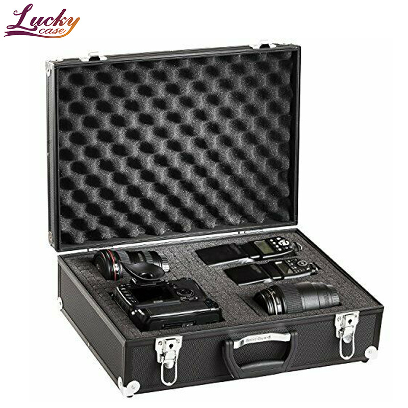 Aluminum Camera Case Foam Padded Portable Carrying Tool Case with Foam Insert Black