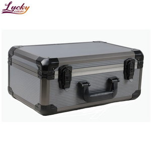 All Black Aluminum Portable Customized case with Pick&Pluck foam Insert special style corner