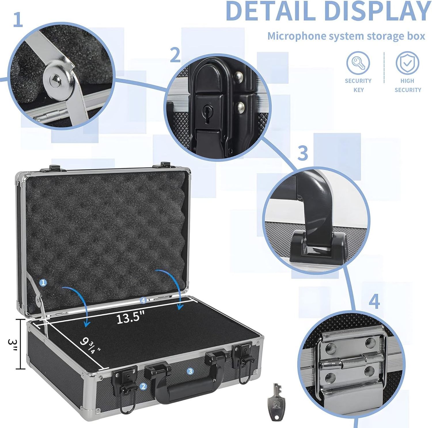 Professional Aluminum Microphone Case with Camera Gear Ideal for Wireless Mic System Storage Customizable Pre-Diced Foam Case