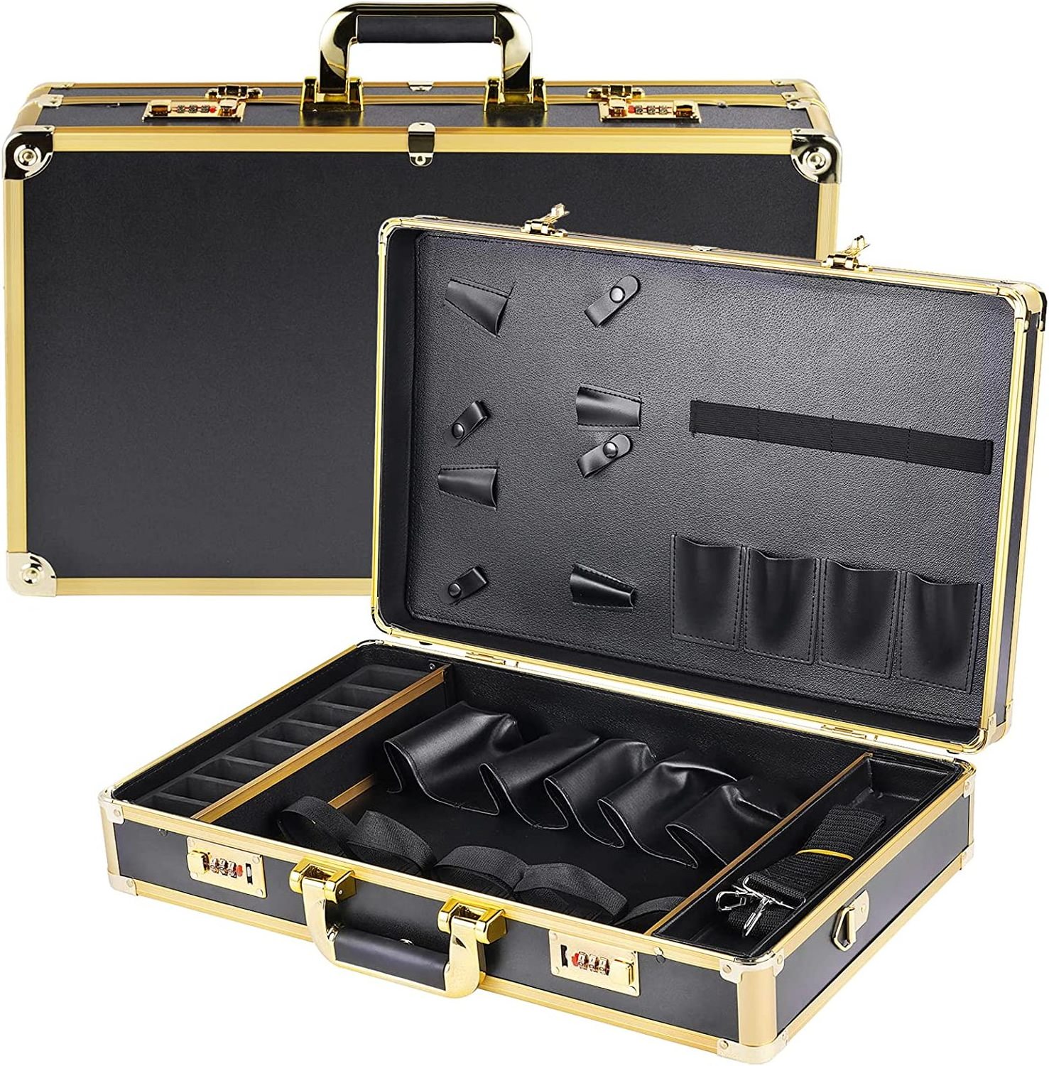 Professional Barber Case, Stylist Tool Box Organizer Barber Box with Shoulder Strap for Clippers, Scissors, Barber Supplies