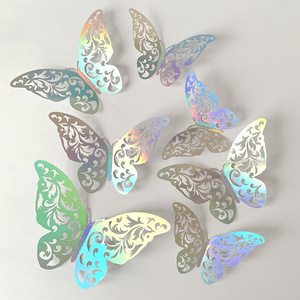 12pcs per bag bedroom decoration hollow paper silver 3d butterfly wall stickers