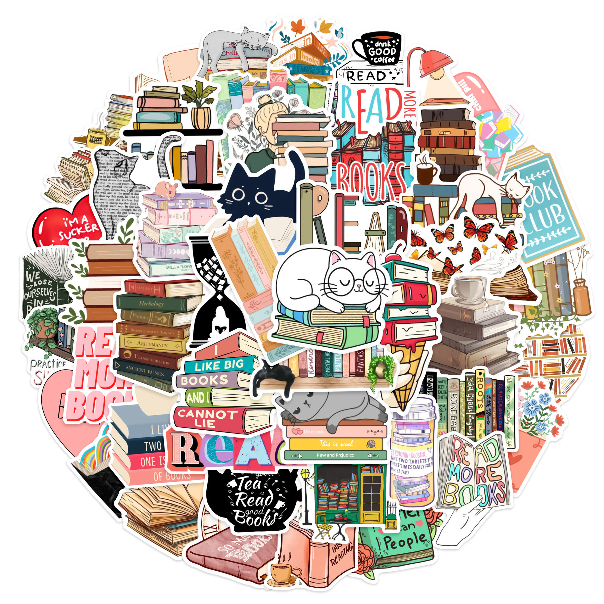 50Pcs New Book Reading Bookstore Graffiti Sticker For Bottle Notebook Vinyl PVC Library Books Decor Stickers