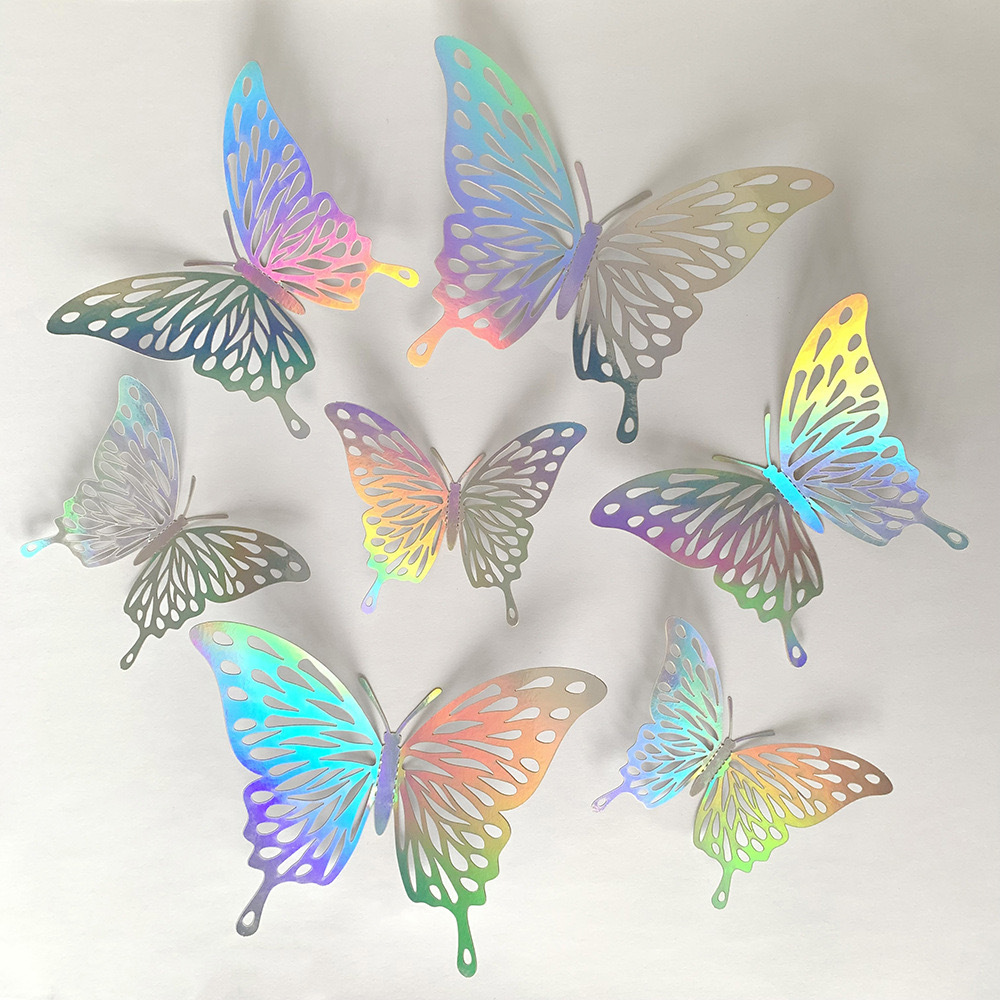 12pcs per bag bedroom decoration hollow paper silver 3d butterfly wall stickers