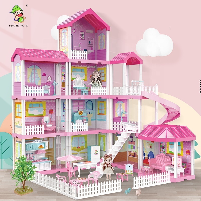 Luxury DIY Pretend Play House Furniture Toys Princess Castle Villa Toy Big doll's house for Girl Gifts