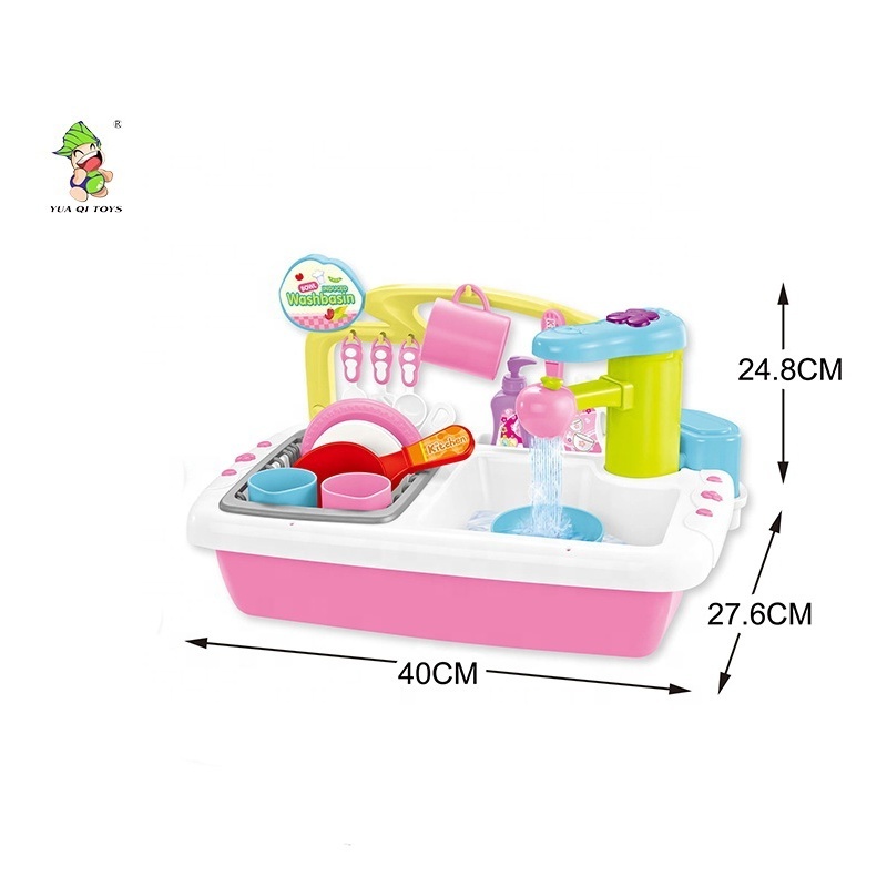 Pretend kitchen play toy washing sink circulate water faucet role play set mini washing machine