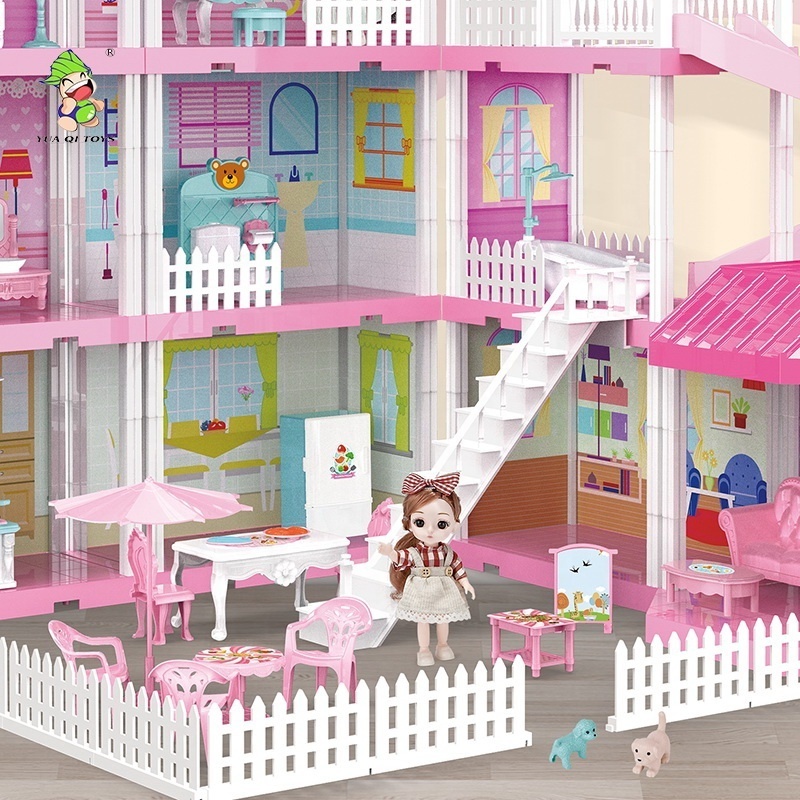 Luxury DIY Pretend Play House Furniture Toys Princess Castle Villa Toy Big doll's house for Girl Gifts