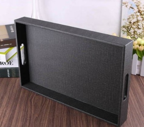 Large Capacity Eco-Friendly Leather Rectangular Black Restaurant Tray Portable Family Dishes & Plates