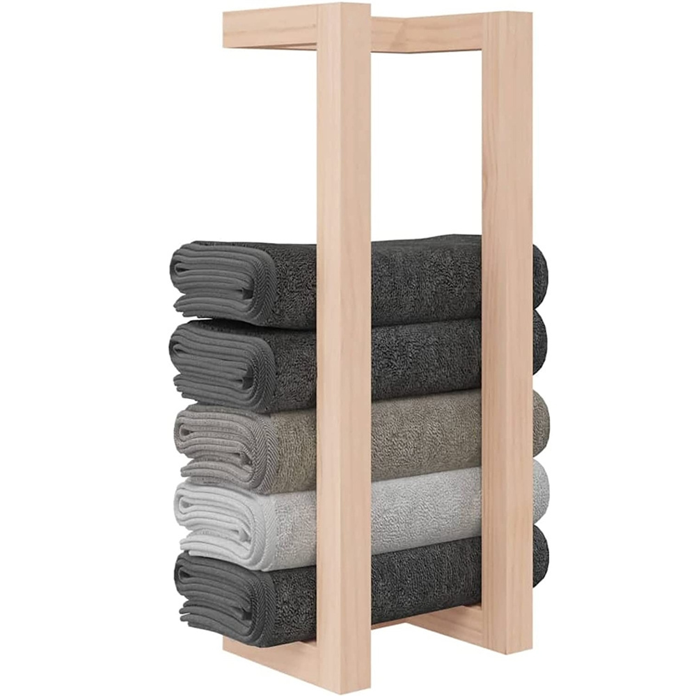 Natural Bamboo wooden  Freestanding  ledder  Stand  Shelf Bathroom Towel Holder Rack