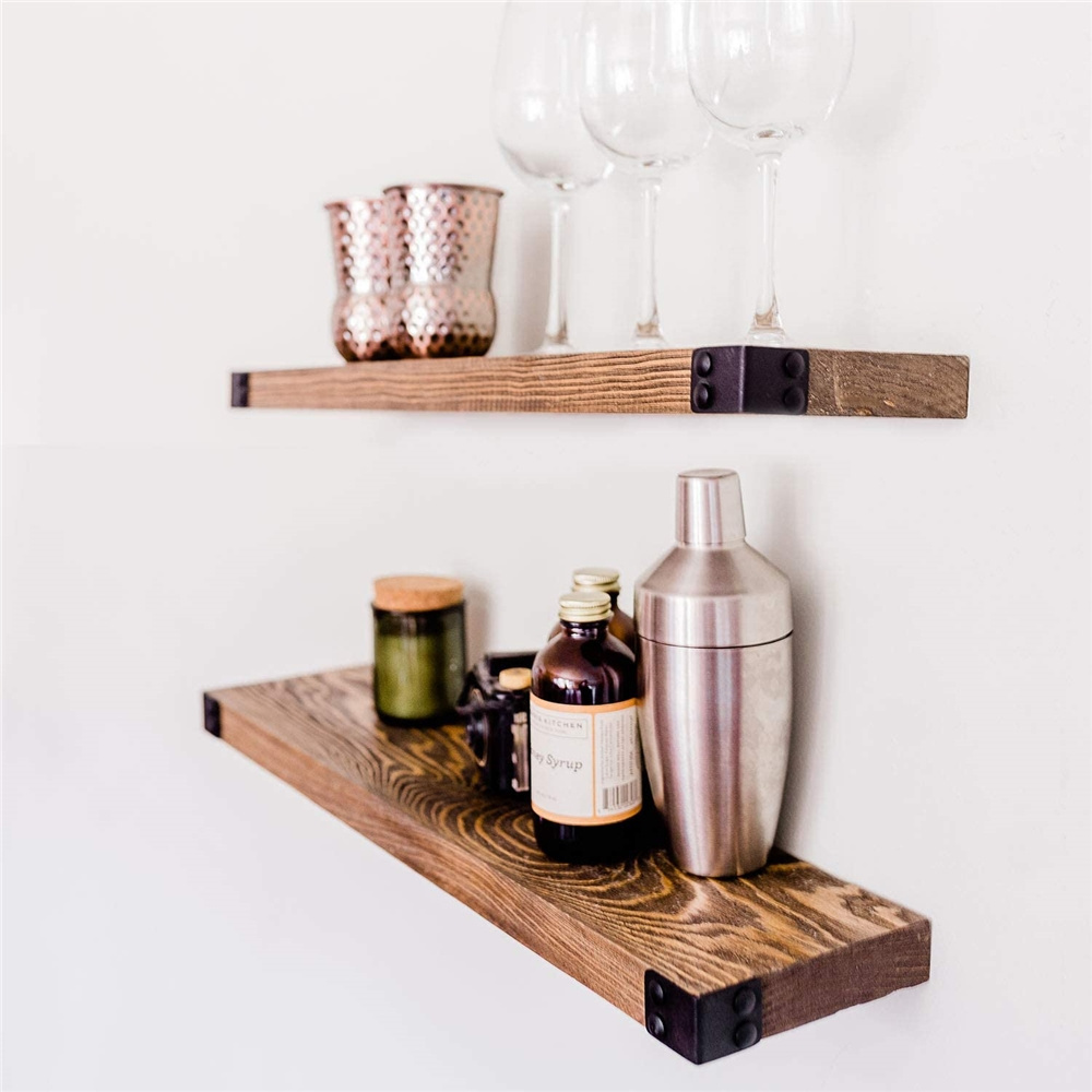 Floating Shelves Wall Mounted Modern Rustic Wall Wooden Shelves with Iron Corner Decor Home