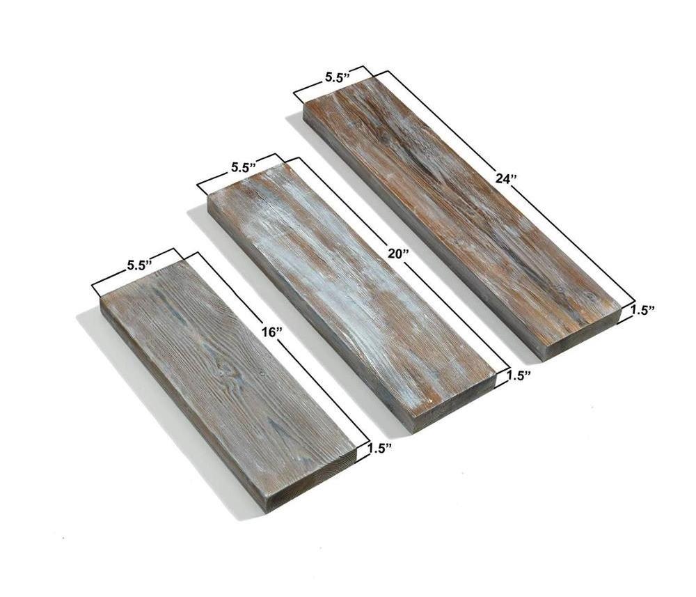 Rustic Farmhouse 3 Tier Floating Wood Shelf - Floating Wall Shelves (Set of 3)