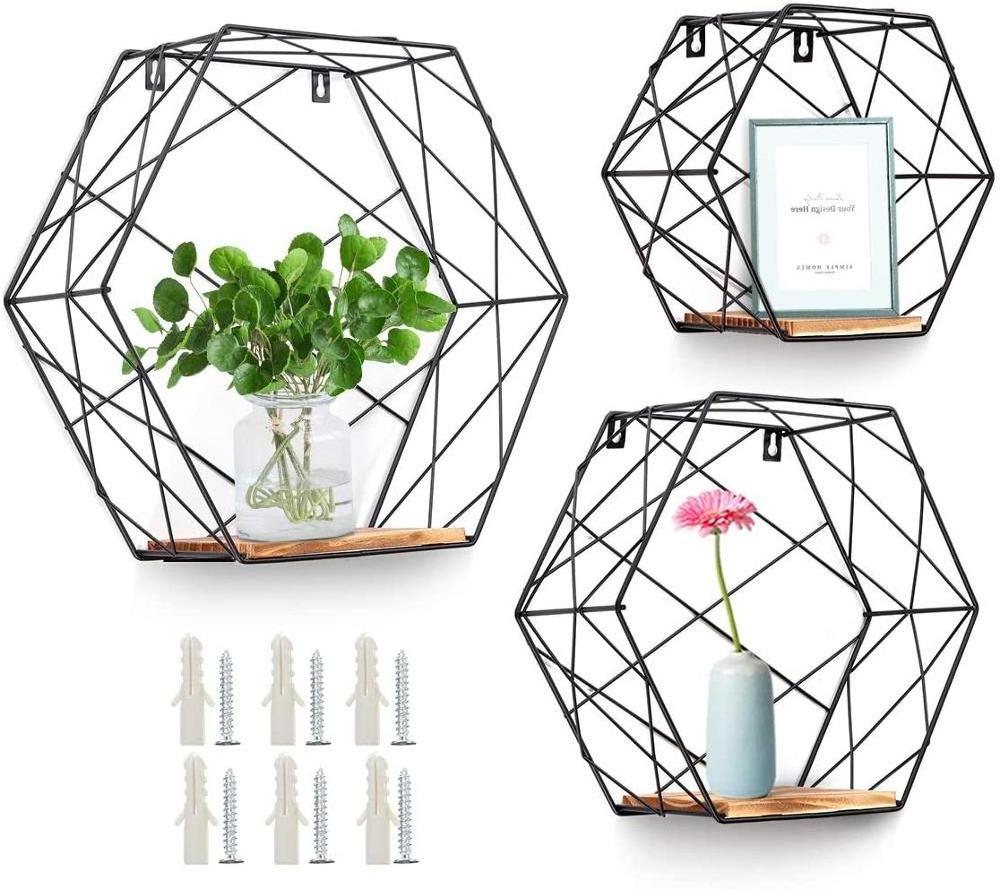 Wall-mounted hexagonal floating shelf storage rack three-piece set for wall, bedroom, living room, bathroom