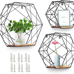 Wall-mounted hexagonal floating shelf storage rack three-piece set for wall, bedroom, living room, bathroom