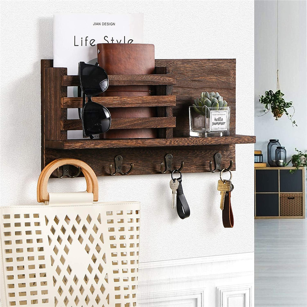 Key Holder for Wall Mail Holder Wall Organizer with Key Hooks and A Floating Shelf Rustic Home Decor for Entryway or Mudroom