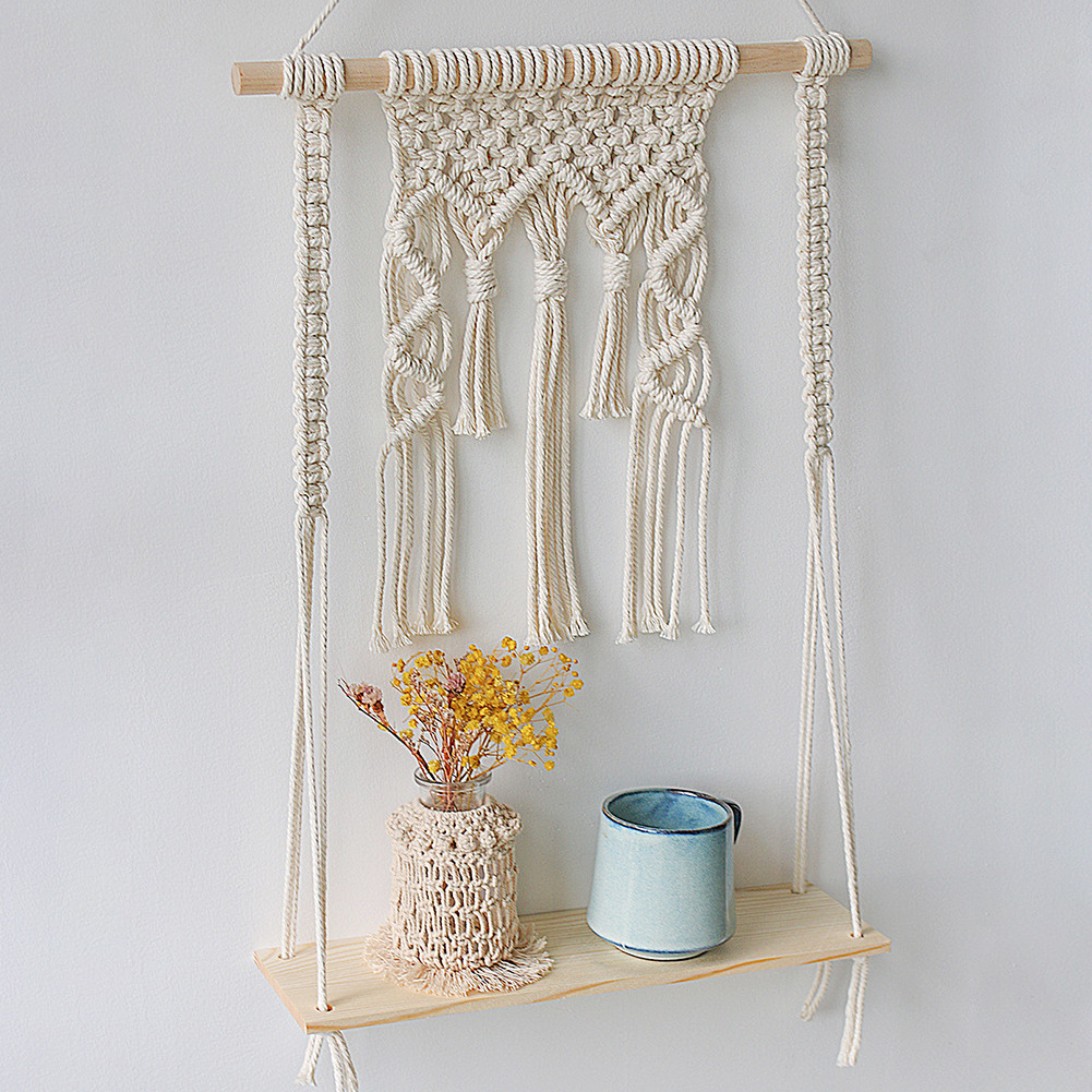 Nordic macrame tapestry ins style hand woven wall decoration hotel living room bedroom storage shelf