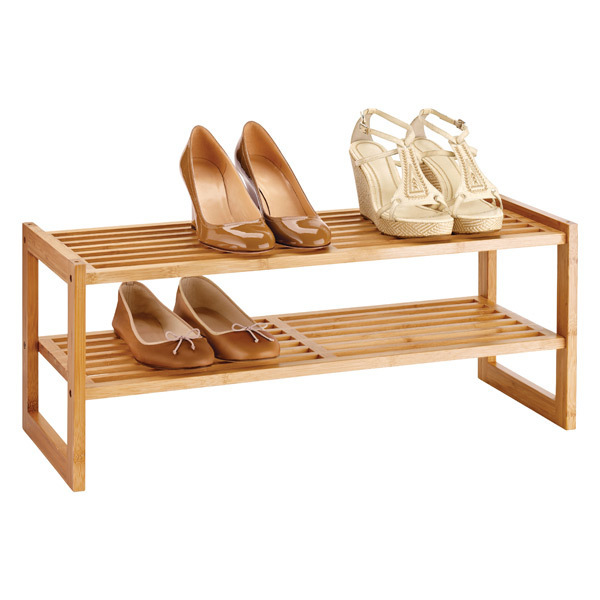 2-Tier Bamboo adult-size Stackable Shoe Rack display Shelf