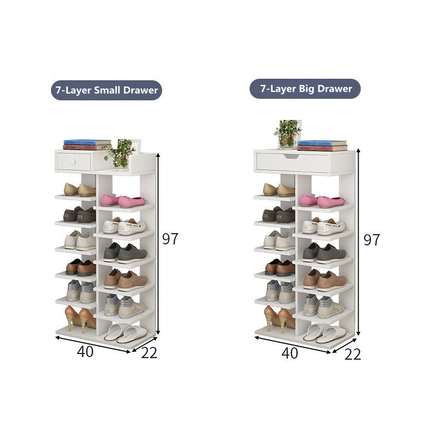 Modern wooden shoe rack multi-layer simple cheap shoe storage cabinet for home, double-sided shoes shelf with drawer on top CNLF