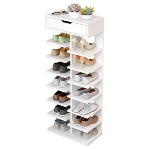 Modern wooden shoe rack multi-layer simple cheap shoe storage cabinet for home, double-sided shoes shelf with drawer on top CNLF