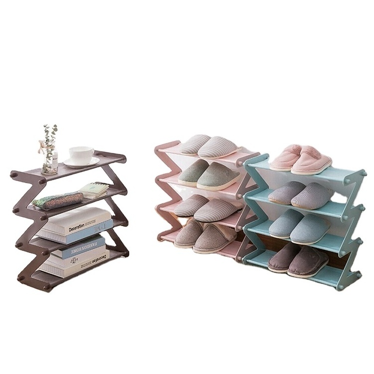 Hot Z-shaped Mini Designs Stand Shelf Organizer Holder 4 Tiers Non-woven Fabric Layer Metal Iron Shoes Storage Rack CNLF