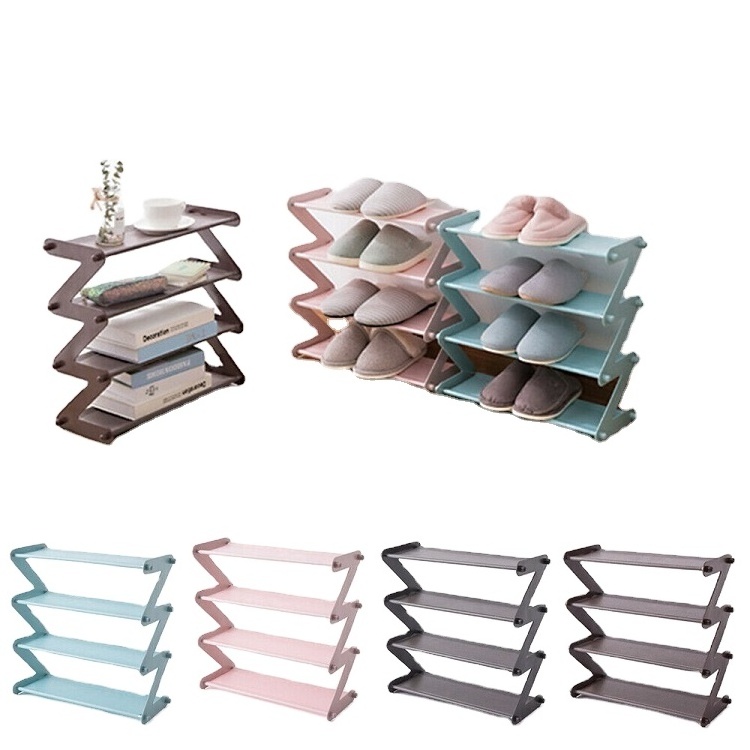 Hot Z-shaped Mini Designs Stand Shelf Organizer Holder 4 Tiers Non-woven Fabric Layer Metal Iron Shoes Storage Rack CNLF