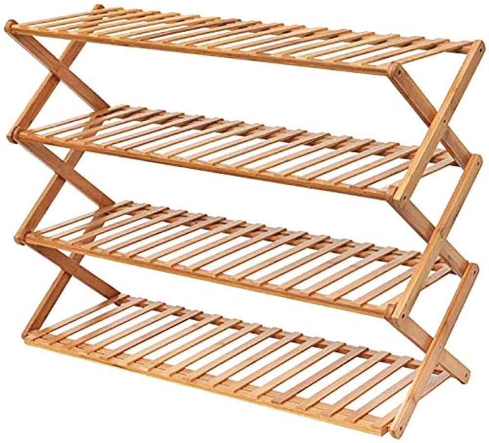 Modern Bamboo Wood 4 tier Shoe Rack Organizer for Small Spaces