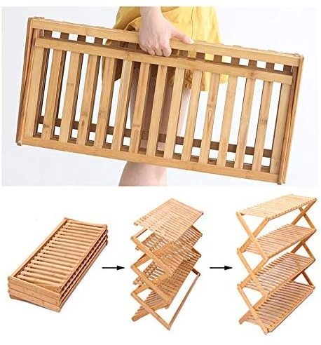 Modern Bamboo Wood 4 tier Shoe Rack Organizer for Small Spaces