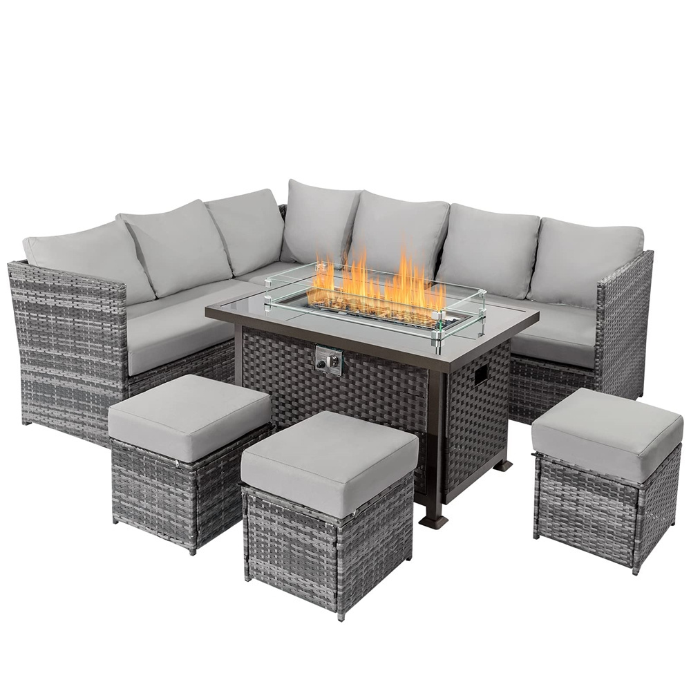 Cnlf YASN HYTZ049 Modular Furniture Corner Rattan Outdoor Sofa Set 7 Seater Fire Pit Garden Sofas Set Furniture