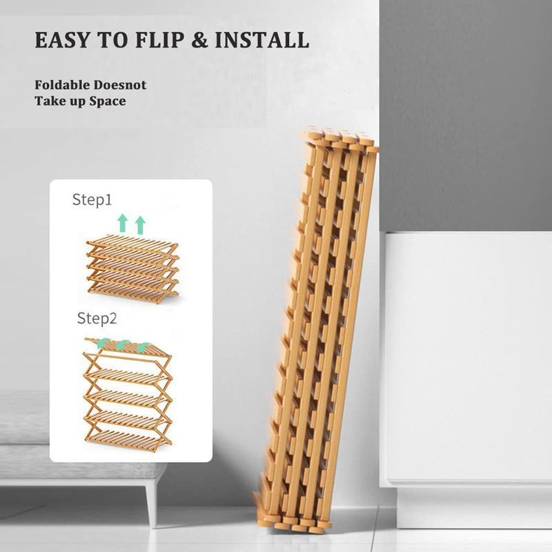 CNLF top 3 tier customized Portable no assembly Foldable designs amazing living wooden bamboo Panel shoe racks for home